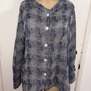 Fenini Women’s Boho Chic Blue Button Down Shirt Size XL
